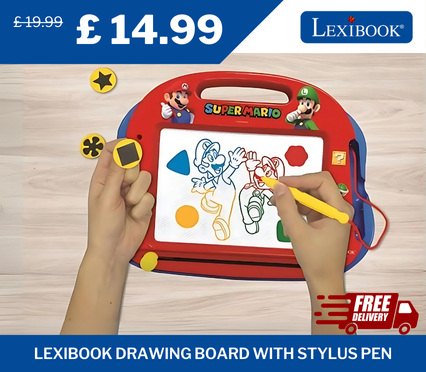 Lexibook Drawing Board Super Mario Brothers with Stylus Pen and Stamps Creative Toy, originally £19.99, now £14.99 – 25% discount with free delivery