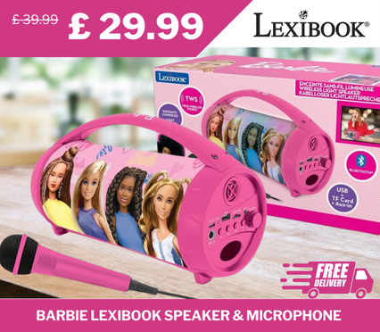 Lexibook Barbie Speaker & Microphone With Bluetooth USB & SD Card Port, originally £39.99, now £19.99 – 25% discount with free delivery