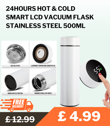 24Hours HOT & COLD  SMART LCD VACUUM FLASK STAINLESS STEEL 500ML