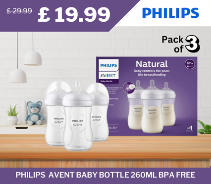 Philips Avent Natural Response Baby Bottle - 3 x 260ml Baby Milk Bottle for Newborns and Up, BPA Free, 1+ Months