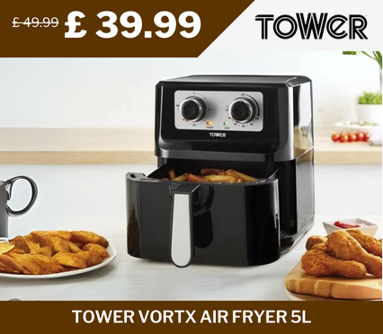 Tower Vortx Air Fryer 5L, originally £49.99, now £39.99 – 20% discount with free delivery