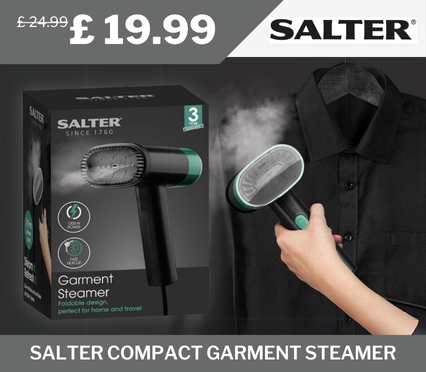 Salter Compact Garment Steamer, originally £24.99, now £19.99 – 20% discount