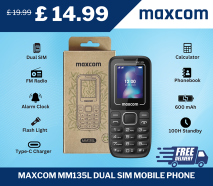 Maxcom MM135L Dual SIM Mobile Phone, originally £19.99, now £14.99 – 25% discount with free delivery