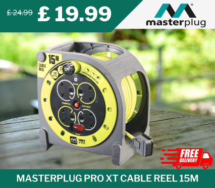 Masterplug Pro XT Cable Reel 15m, originally £24.99, now £19.99 – 20% discount with free delivery