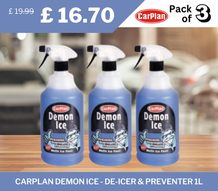 Keep your car frost-free with CarPlan Demon Ice Preventer & De-Icer (1L, Pack of 3). Protect against ice and frost for just £16.70