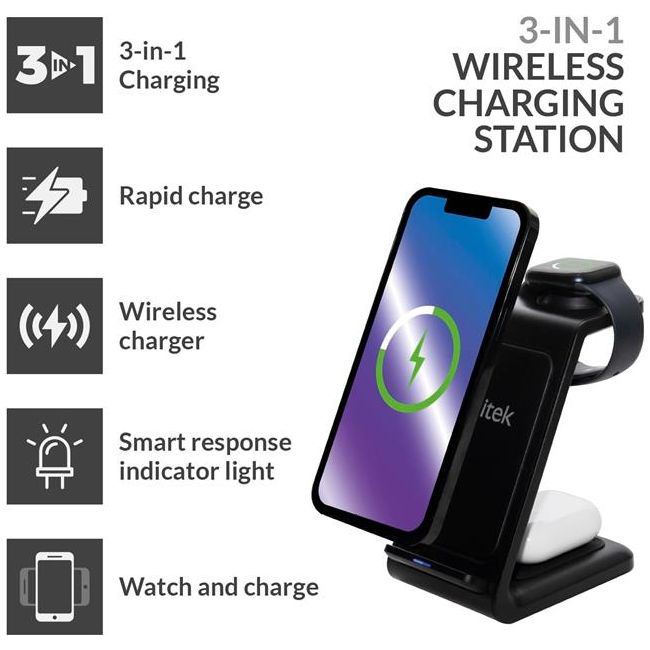 iTek 3-in-1 Wireless Charging Station for iPhone, AirPods Apple
