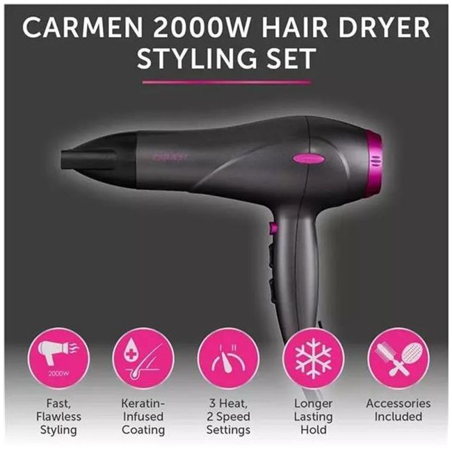 Carmen Neon Hair Dryer 2000W with Diffuser Keratin Protech - Main Image
